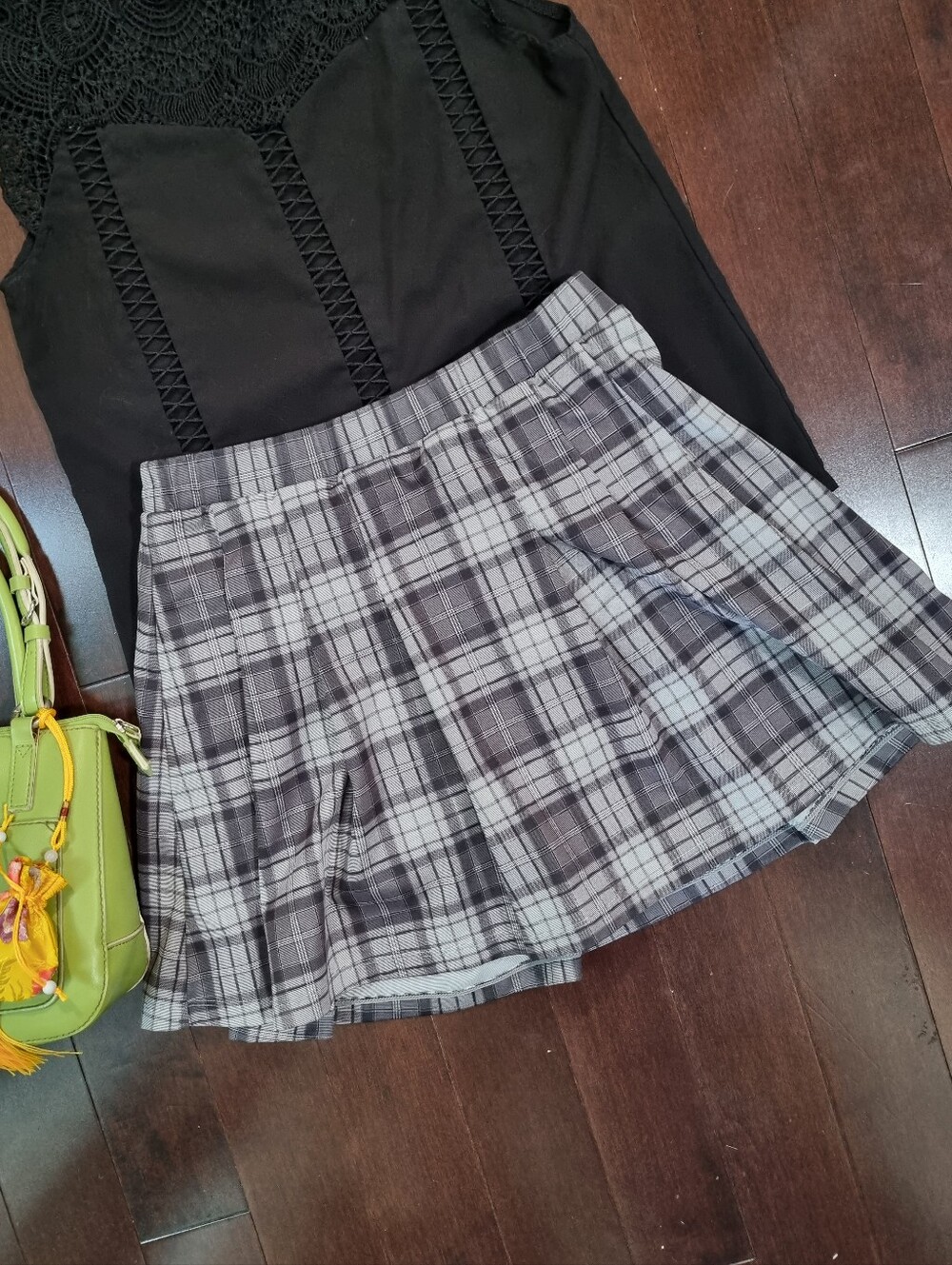 Halara | Grey Plaid Mini Skort With Built In Shorts